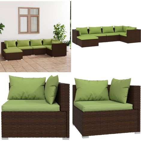 Set Divani da Giardino 6 pz con Cuscini in Polyrattan Marrone - Divano angolare - Divano centrale