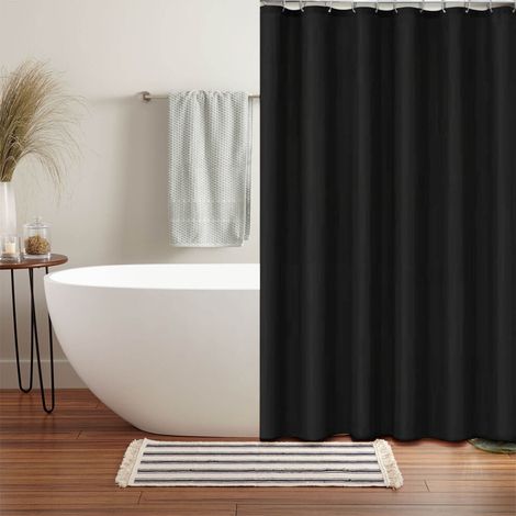 Cortina de ducha negra de poliéster grueso, impermeable, de 151 cm x 180 cm (59,6 pulgadas x 70,87 pulgadas), que puede utilizarse como cortina divisoria para el baño o para la bañera.