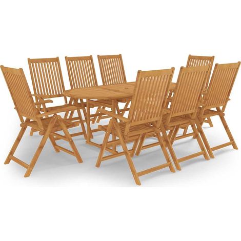 Ensemble repas jardin 9 pièces en teck massif, table 180 x 90 cm et 8 chaises pliantes, 81kg - PANGIVO (1/5)