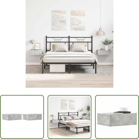 vidaXL Table de chevet flottante - Tables de chevet flottantes 2 pcs Gris béton Bois d'ingénierie (1/5)