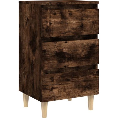 Mesita de noche patas madera maciza roble ahumado 40x35x69 cm vidaXL