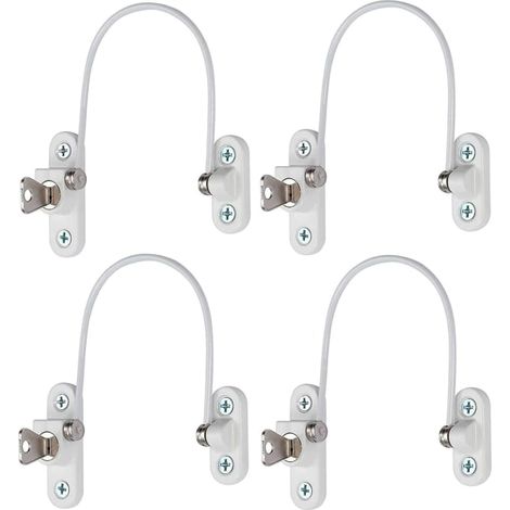 Lot de 4 verrous de sécurité pour fenêtres, limiteurs d'ouverture de porte avec clé, verrou antivol, limiteurs de fenêtre en acier inoxydable avec vis, blanc