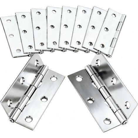Cerniere per porte in acciaio inox 75x50mm, confezione da 10 Antiruggine, a basso profilo, argento lucido Funzionamento fluido per ante di mobili da cucina e cucina. (1/5)