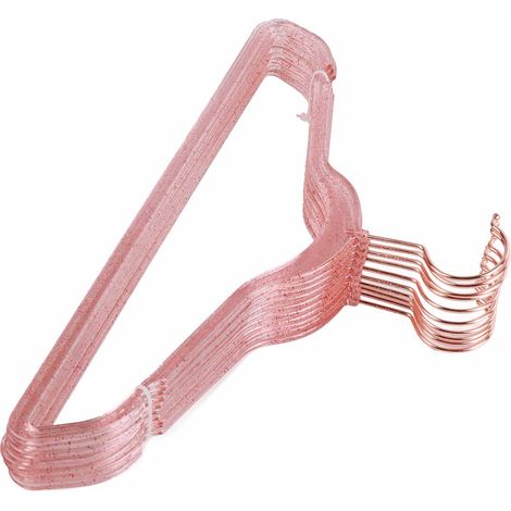 Lot de 10 cintres en plastique de 40 cm, à paillettes transparentes et sans coutures, pour penderie ou dressing. Couleur : rouge pailleté. (1/5)