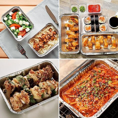 20 Stück 670 ml rechteckige Grillplatten aus Aluminiumfolie, Backformen, Bratbleche, Grillbleche für Küche und Garten (1/4)