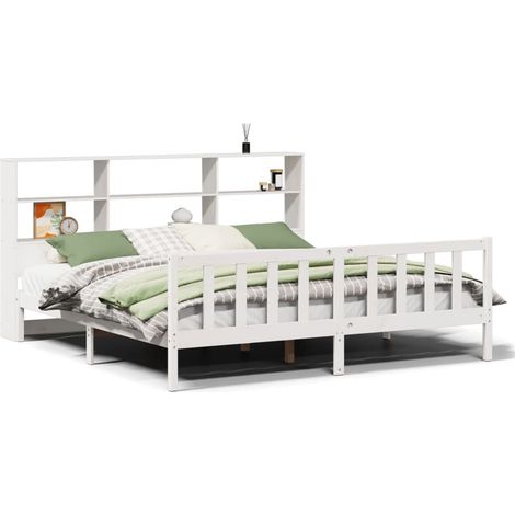 Lit double,Lit adulte,Lit bibliothèque sans matelas blanc 180x200 cm bois pin massif CFW173423 (1/5)