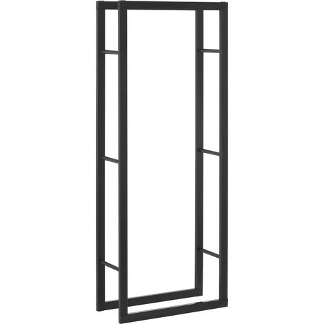 Range-bûches pour usage intérieur extérieur porte-bûches design support rangement bois de chauffage acier laqué noir 50 x 150 x 25 cm (1/4)