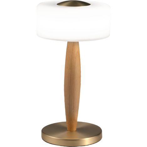Lampe De Table Led Elea 8W 860Lm 3000K, Structure En Métal, Bois Et Verre Soufflé Avec Variateur Tactile, Couleur Laiton Satiné - Elea (1/3)