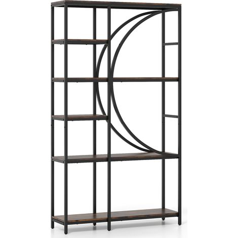 COSTWAY 6-Tier Bookshelf Industrial Etagere Bookcase w/Storage Shelves-Brown (1/5)