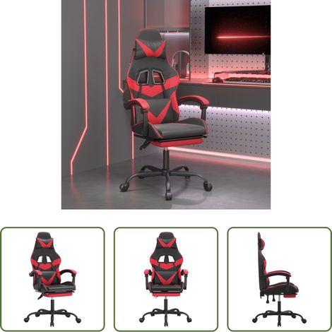 vidaXL Gamingstuhl Drehbar -  Gaming-Stuhl mit Fußstütze Drehbar Schwarz & Rot Kunstleder (1/5)