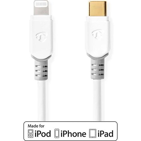 Cable lightning usb 20 apple lightning 8 broches usb c male 480 mbps plaque or 100 m rond pvc blanc boite 387 (1/4)