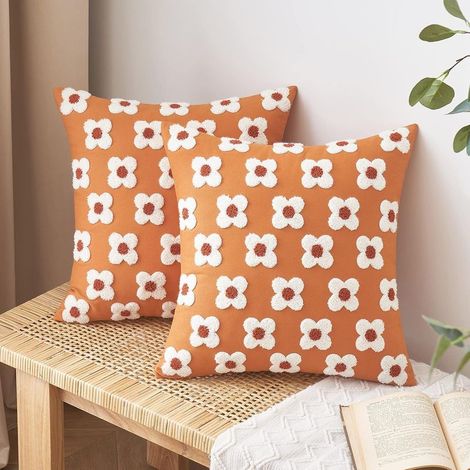 Housses de coussin décoratives orange automnales 45 x 45 cm, lot de 2, motif tournesol jacquard marguerite, taie d'oreiller carrée pour canapé, lit, salon, chambre (1/5)