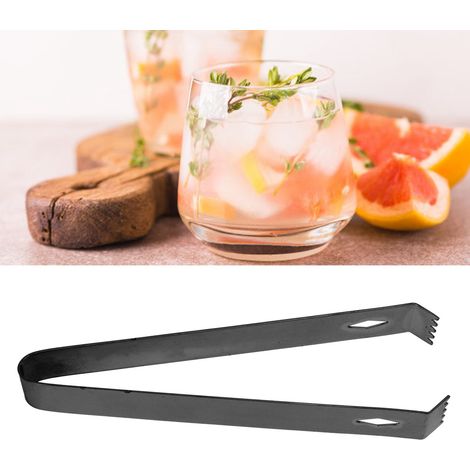 Dicke Cocktailzange aus Edelstahl mit Rautenmuster, für Eiswürfel und Zucker, schwarze Ausführung. (1/5)