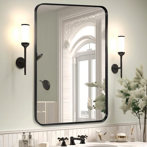 Miroir Mural rectangulaire pour Salle de Bain, Cadre en Acier Inoxydable, Suspension Verticale et Horizontale, idéal pour Salle de Bain, Chambre à Coucher, Salon - 50,8 x 76,2 cm (1/5)