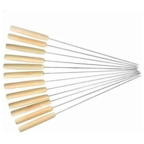 Lot de 12 Brochettes de Barbecue en Acier Inoxydable Aiguille en Métal Réutilisable Poignée en Bois Griller pour Viande Légumes(30 cm)-LIAIKI