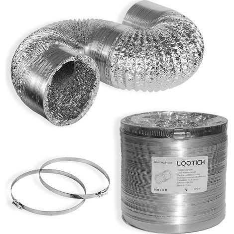 Tuyau d'Evacuation Flexible en Aluminium Gaine de Ventialtion Ø 153mm Longueur 2.5m Kit de Raccord pour Salle de bain Cuisine Sèche-linge avec 2 Colliers de Serrage en Acier (1/5)
