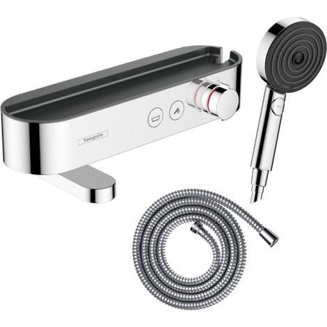 Pack mitigeur bain douche thermostatique HANSGROHE ShowerTablet Select + Flexible Metaflex + Pommeau de douche Pulsify Select 3 jets Chromé
