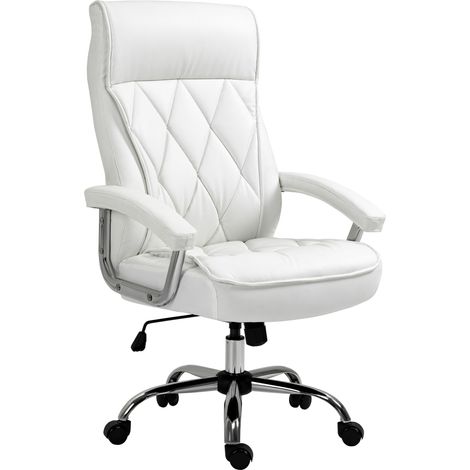 Bürostuhl aus Kunstleder, ergonomisch mit Höhenverstellung, Wippfunktion und 360° Drehung, Metall, Weiß (1/5)