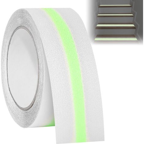 Ruban adhésif antidérapant qui brille dans le noir, 5 m x 5 cm, bande antidérapante, autocollante, phosphorescente, étanche, antidérapant, pour l'intérieur et l'extérieur