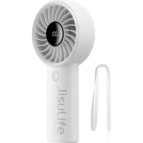Tragbarer Mini-Ventilator mit 5000 mAh und starkem Wind, wiederaufladbarer Mini-Ventilator per USB mit digitaler Anzeige, 5 Windgeschwindigkeiten, ideal für Reisen, Schule, Wimpern – Grau