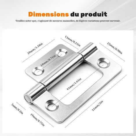 Stück flächenbündige Scharniere für Türen, 2-Zoll-Scharniere aus Eisen für Fenster, Möbel, Schränke und Schubladen – Silber (1/5)