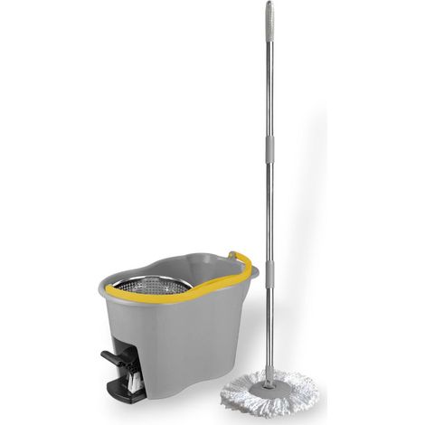 Mocio mop in microfibra rotante per pulizia casa turbo smart con cestello in acciaio