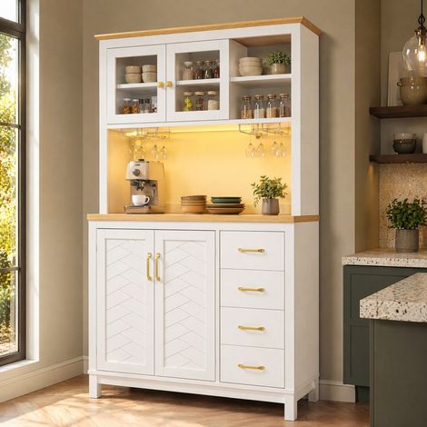 Credenza da cucina 105,5 x 40 x 180 cm con LED, sistema antiribaltamento, bianco DESVIAE (1/5)