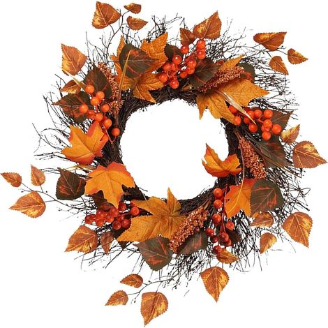 Corona otoñal de 45 cm – bayas + hojas de arce, Halloween/Acción de Gracias/Cosecha