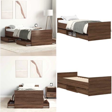 Cadre de lit sans matelas chêne marron 100x200 cm - Cadre De Lit - Lit Double - Meuble De Chambre - Literie - Rangement Sous Lit - Home & Living