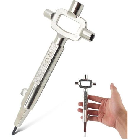 Clé de Construction Universelle 6 en 1, Trousseau de Clé Engin Chantier Clef Passe Partout Toute Serrure Cléf de Chantier Avec Échelle De Mesure de La Longueur des Cylindres(1pcs)Pointu (1/5)