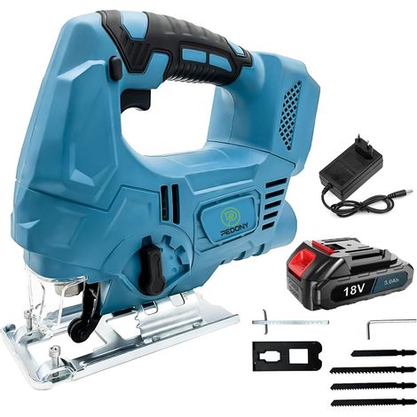 Scie sauteuse,Sceau électrique sans cordonnier Cutter 4 vitesse 45 ° Pendule, pour bois, métal, avec une batterie 3,0 A + chargeur, compatible avec la batterie Makita