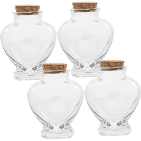 Bocaux Cœur 160 ML en Verre Transparent Bouchons Liège, Lot De 4 pour Souvenirs Lune De Miel Et Organisation La Cuisine (1/5)