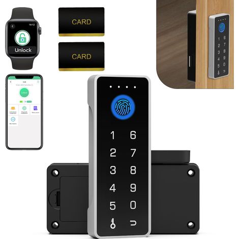 Verrou de placard intelligent avec empreinte digitale mot de passe RFID NFC Serrure de sécurité enfant avec application pour les dossiers d'alcool, tiroirs, casiers, placards (1/5)