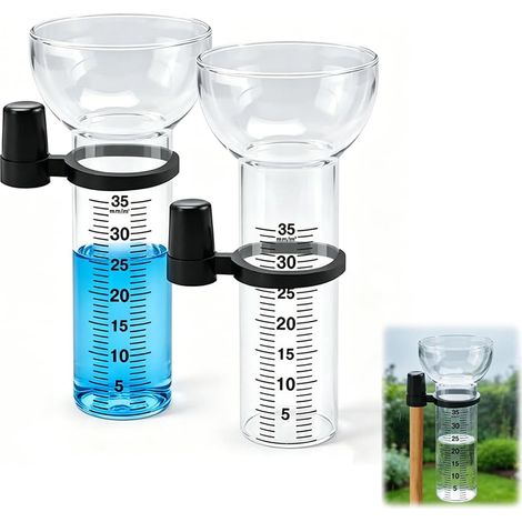 Lot de 2 pluviomètres antigel, en verre de 35 mm avec graduation claire, pour mesurer les précipitations. Verre de rechange avec support pour pluviomètre, idéal pour le jardin. Verre transparent pour
