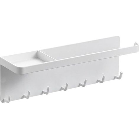 Llavero con estante，7 ganchos，Estante de almacenamiento negro，No requiere taladrar，Ideal para guardar llaves (1/5)