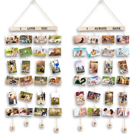 Cadre Photo Mural Cadre Photo Pele Mele avec Porte Photos Pinces et Autocollant de l'alphabet et du nombre (Une Paire) (1/5)