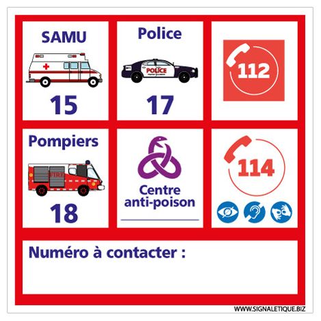 PANNEAU N° D'URGENCE PERSONNALISABLE (H0460) - Adhésif - 250 x 250 mm