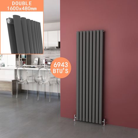 ELEGANT 1600 x 480 mm Central Heating Modern Vertical Column Designer Radiator Anthracite Oval Double Panel Radiator Heater (1/5)