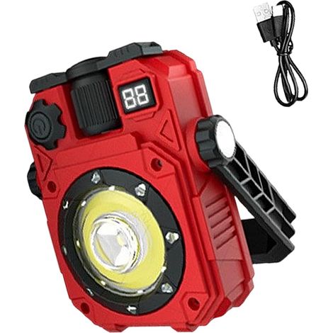 Lampe de camping portable à énergie solaire, lampe de travail d'urgence rechargeable pour l'extérieur, lampe d'inspection, luminosité réglable [rouge] (1/5)