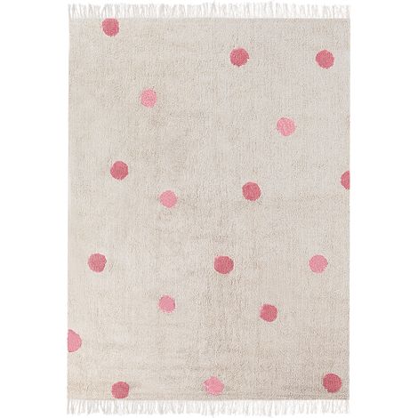 Alfombra algodón de habitación infantil 140 x 200 cm motivo lunares beige y rosa Dardere (1/5)