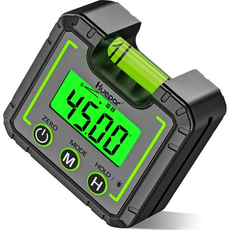 Buscador de ángulos digital, Huepar 0-360° Caja de nivel digital Medidor de ángulos con ranura en V Base magnética y retroiluminación LCD Medidor de bisel Transportador Inclinómetro para carpintería,