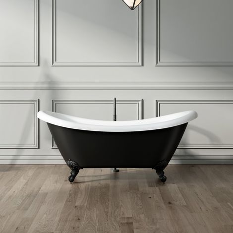 Baignoire sur pieds rétro DARLINGTON Noire 175 cm Pieds d'Aigle Noirs