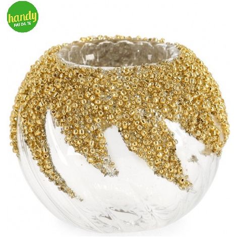 Bizzotto Portacandela di Natale Vortex Vetro Trasparente D 8 Cm Oro