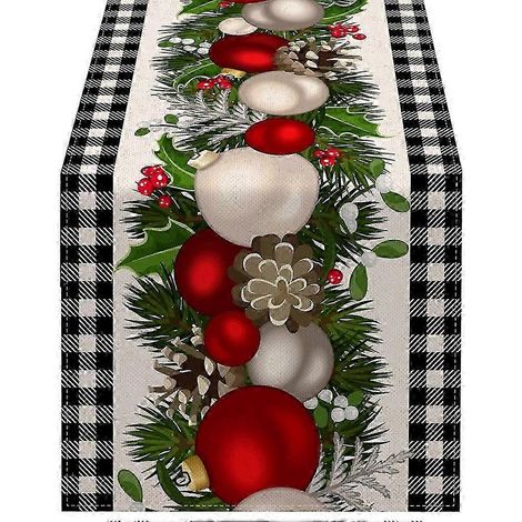 Chemin de table de Noël à carreaux vichy noir et blanc, décoration de Noël pour la maison et la cuisine