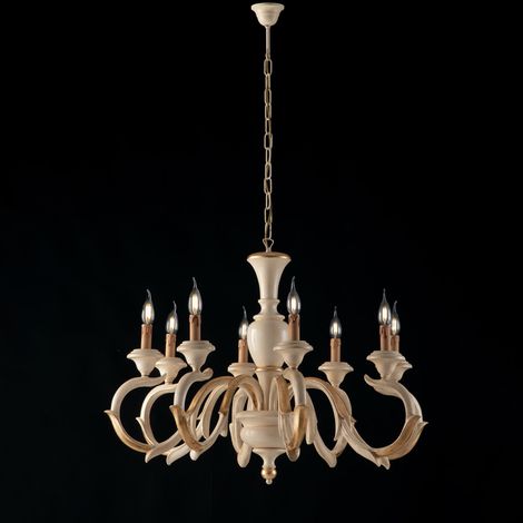 Fiorenza Lustre En Bois Ivoire Et Feuille D'Or 8 Lumières 125 D.93 Bl172-8-Av