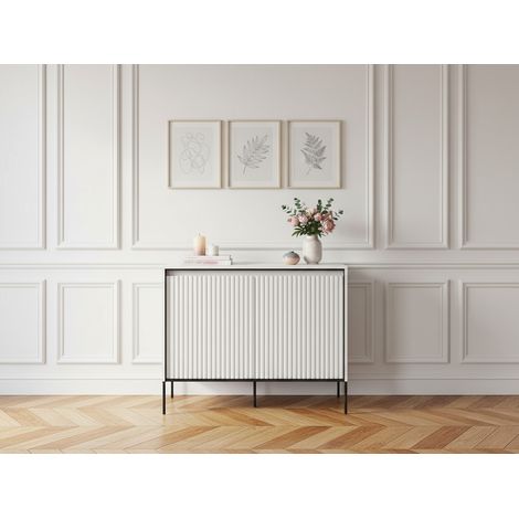 BOBOCHIC - Buffet 2 portes 100 cm LENARA avec tasseaux et LED   Blanc (1/5)