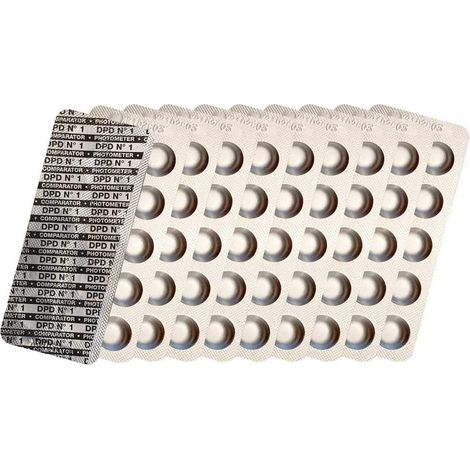 Pastilles de test photomètre Refill Pack, Chlore DPD1, DPD3, Oxygène actif DPD4, valeur du pH Phenol Red, Alkalinity M, CYA, Testeur d'eau de piscine, convient pour Poollab (100 Pastilles) (1/5)