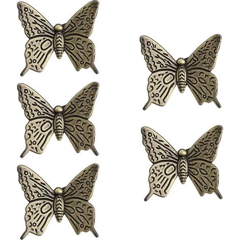 (Bronze) 5 Stück Retro-Möbelschubladengriffe, Vintage-Schmetterlings-Schranktürgriffe aus Zinklegierung, 43 mm (1/5)