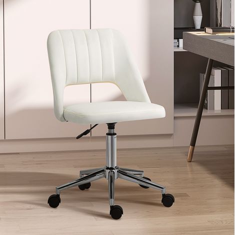 Chaise de bureau 49x60x79-91 cm beige en polyester avec hauteur réglable et roulettes 360° (1/5)
