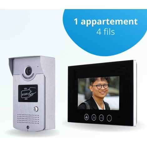 Portier interphone vidéo CARDS 4 Fils - 1 écran noir 7" - avec mémoire photos - avec lecteur de badge